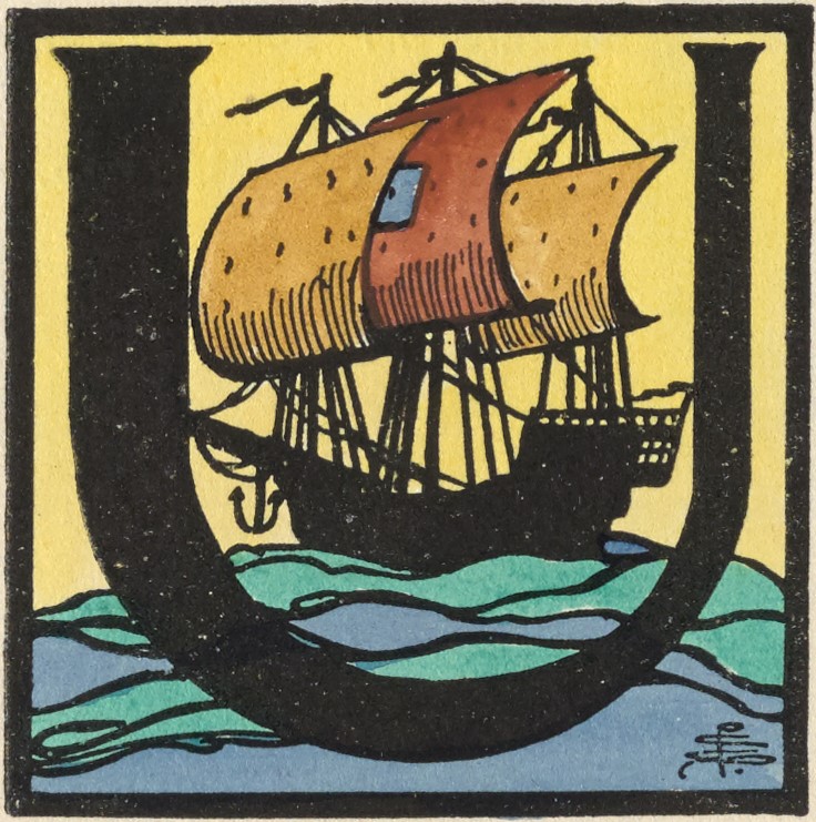 Pamela Colman Smith, Pictorial Initial for "A Deep Sea Yarn," by John                        Masefield, The Green Sheaf, No. 6 