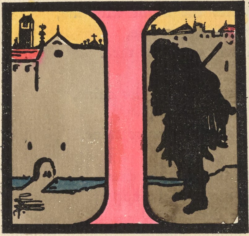  Pamela Colman Smith, Pictorial Initial for John Masefield's "Blind                        Man's Vigil," The Green Sheaf, No. 7, 1903, p. 4. 