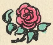 Small red rose with green leaves.