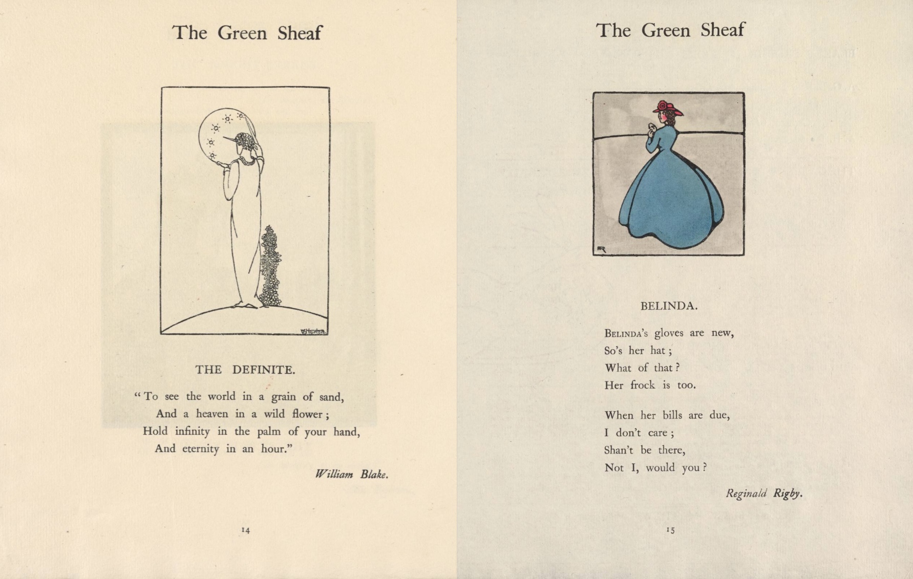 Figure 4. Double-page opening for The Green Sheaf, No. 8, 1903, pp.                        14-15.